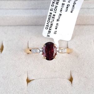 Ouro Fino Rubellite & Genuine Moissanite Ring in 14k YG Vermeil.